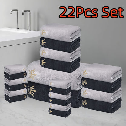 22-teiliges ultraweiches Korallenbad-Set, enthält 2 Badehandtücher (70 x 140 cm), 8 Handtücher (42 x 70 cm) und 12 Waschlappen (35 x 35 cm). Schnell trocknend, sehr saugfähig und leicht