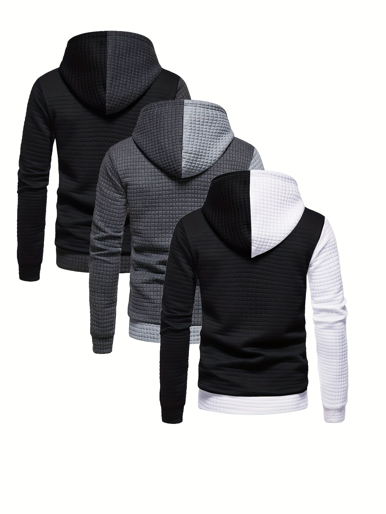 3er-Set kariertes Color-Block-Sporthoodie, vielseitiges Kapuzen-Sweatshirt, lässiges Street-Hoodie.