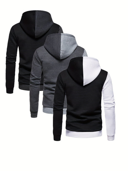 3er-Set kariertes Color-Block-Sporthoodie, vielseitiges Kapuzen-Sweatshirt, lässiges Street-Hoodie.