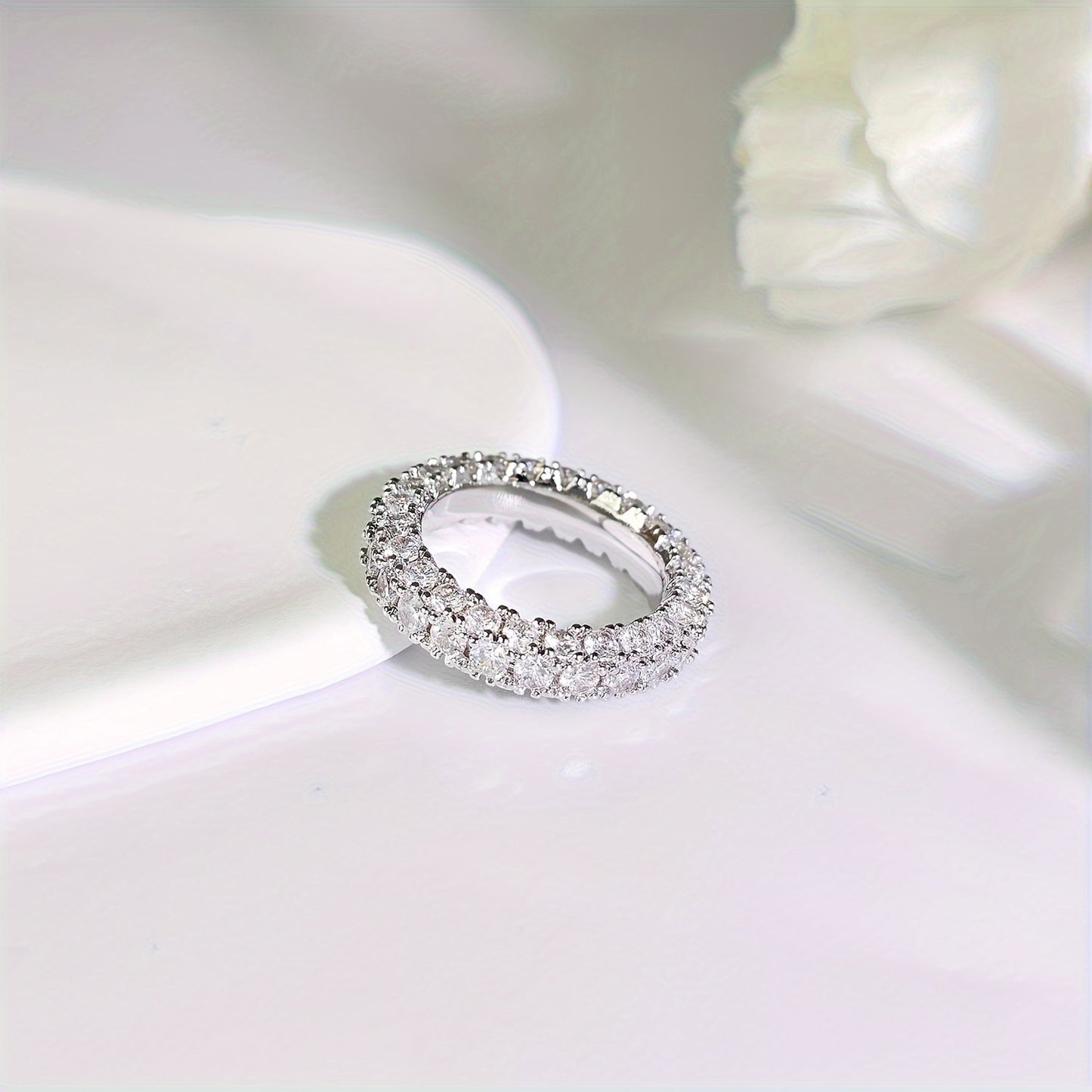 Women's 3-Row Eternity Ring, 14K Gold Plated with Cubic Zirconia, Eternity Band Ring Jewelry