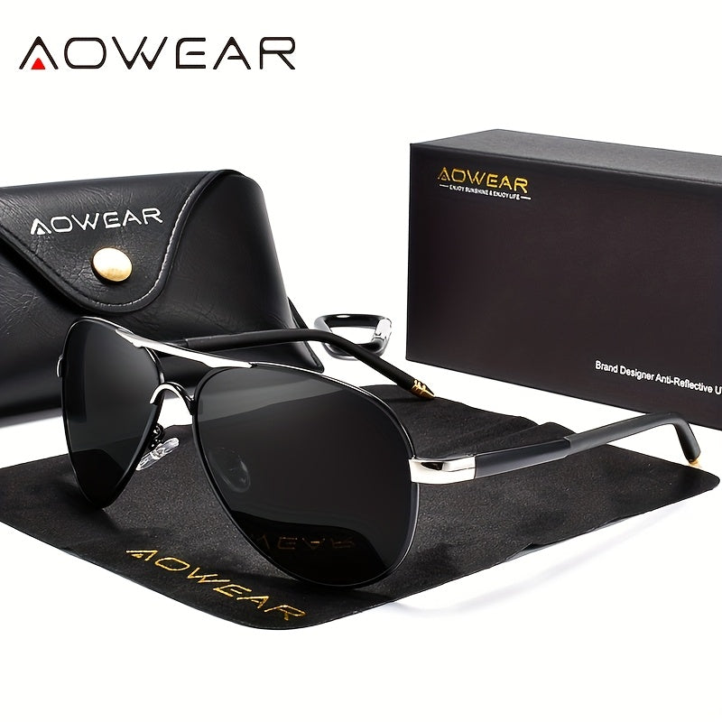 AOWEAR UV400 Piloten-Sonnenbrille für Männer mit polarisierten Spiegelgläsern zum Fahren