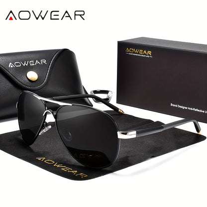 AOWEAR UV400 Piloten-Sonnenbrille für Männer mit polarisierten Spiegelgläsern zum Fahren
