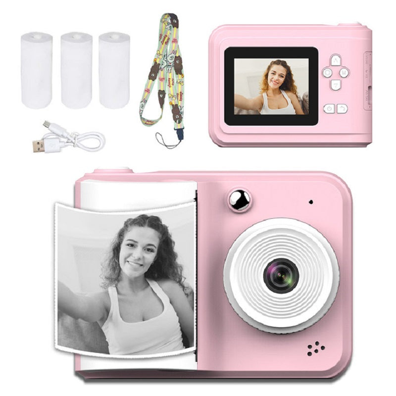 Tragbarer Mini-Fotodrucker & Dual-Kamera-Instant-Kamera , MP3-Wiedergabe und Smart-Game-Funktionen, inklusive 3 Rollen Druckerpapier