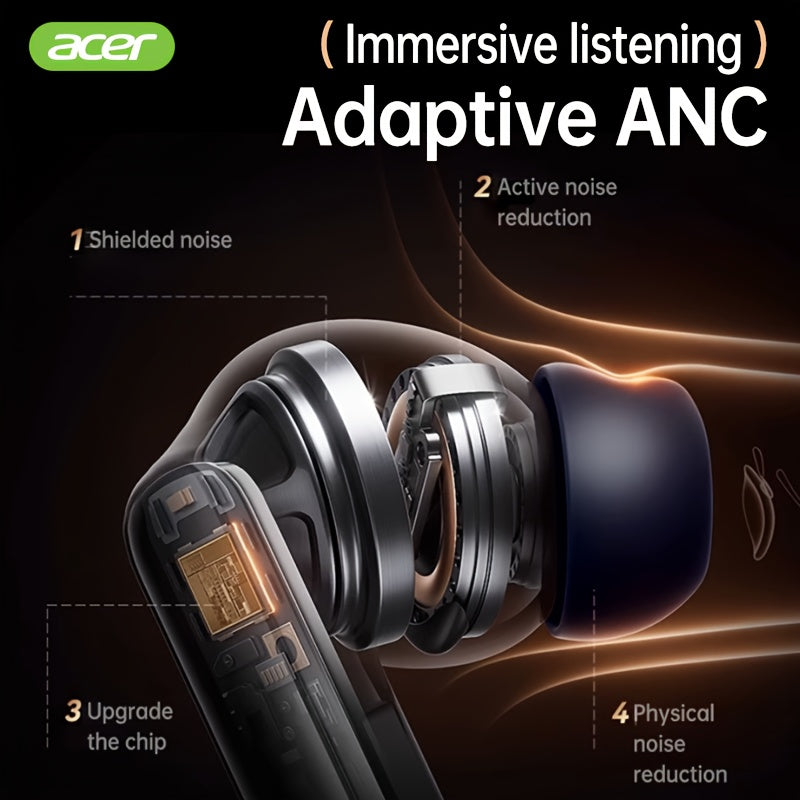 [Acer] 2025 neues Modell TWS kabelloses Headset mit kräftigem Bass Stereo + Sprachgeräuschunterdrückung Ultra-langer Akkulaufzeit  HIFI-Audio