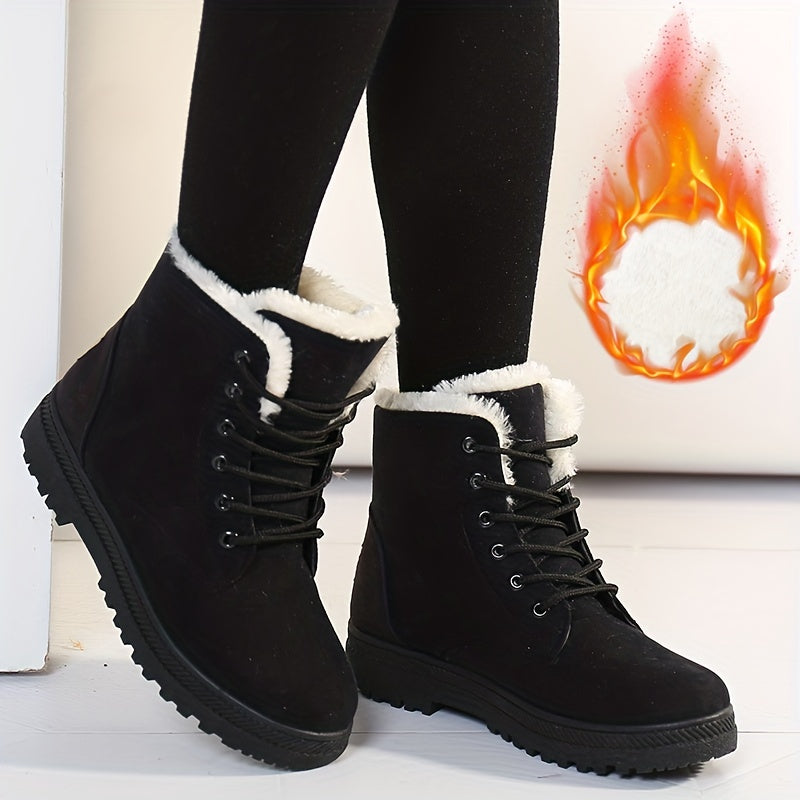 Damen-Winterstiefel für den Schnee - Rutschfeste PU-Sohle, Schnürverschluss, Gepolsterte Innensohle - Winterstiefel für Alltag und festliche Outfits - Erweiterte Größen bis US Damengröße 44 (EU 43) - Schwarze Stiefel für Winterabenteuer im Schnee