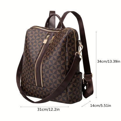 Women's Fashion Printed Double Shoulder Bag, Large Capacity, Vintage, Anti-Theft, Casual, for Daily Commuting, with Adjustable Strap, Stain-Resistant, Water-Repellent, Zipper, Polyurethane Lining, PVC Material