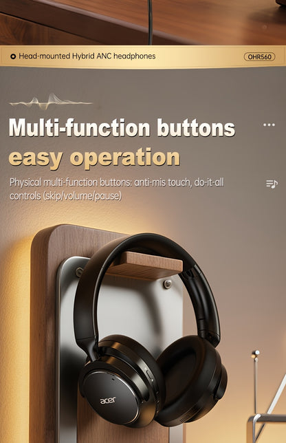Acer Ohr560 Kabellose Kopfhörer | Over-Ear mit ANC Geräuschunterdrückung, Vollumfassendes Ohrdesign, Faltbar, Eingebautes Kondensatormikrofon, Hi-Fi Stereo Sound, HD ENC Anrufgeräuschreduzierung, Kompatibel mit 3,5-mm-Audiokabel, USA