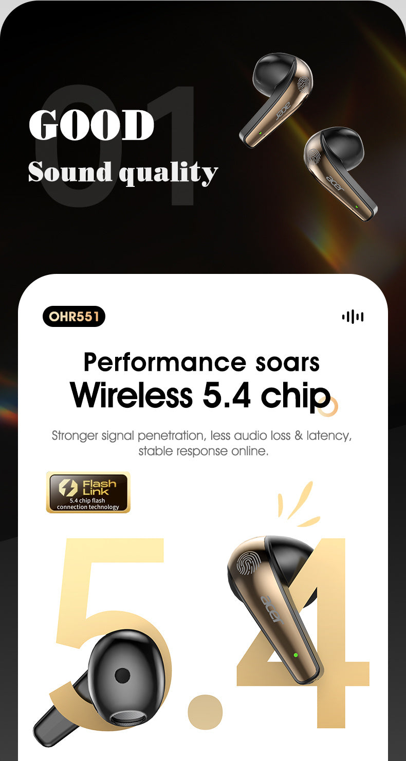 Acer True Wireless Stereo Ohrhörer | Geräuschunterdrückung bei Anrufen, Hi-Fi-Sound, leichtes Touchscreen-Design, extra lange Standby-Zeit, Sport- und Lauf-Ohrhörer,  stilvolles Aussehen