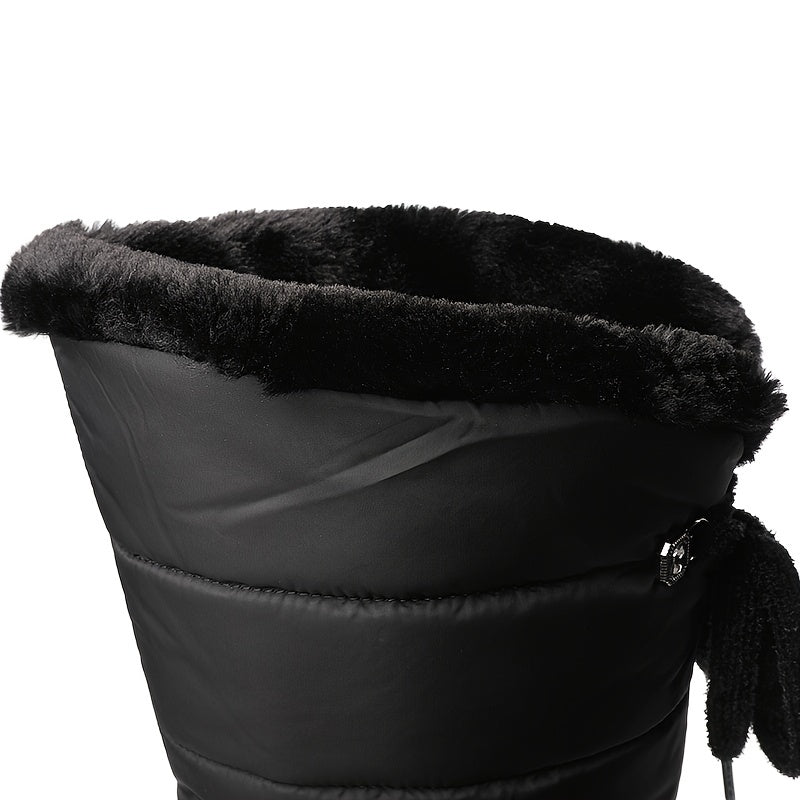 Wasserdichte rutschfeste Outdoor-Kniehohe Stiefel, warme Plüsch-Innensohle, flache Schnürung hinten, Sportsneaker, Damenschuhe
