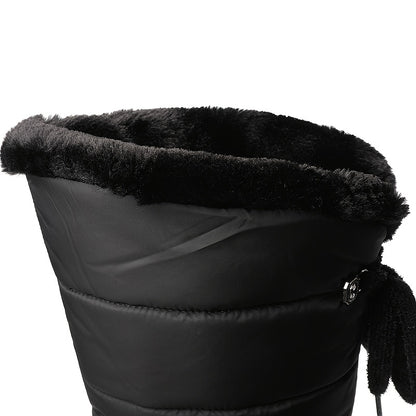 Wasserdichte rutschfeste Outdoor-Kniehohe Stiefel, warme Plüsch-Innensohle, flache Schnürung hinten, Sportsneaker, Damenschuhe