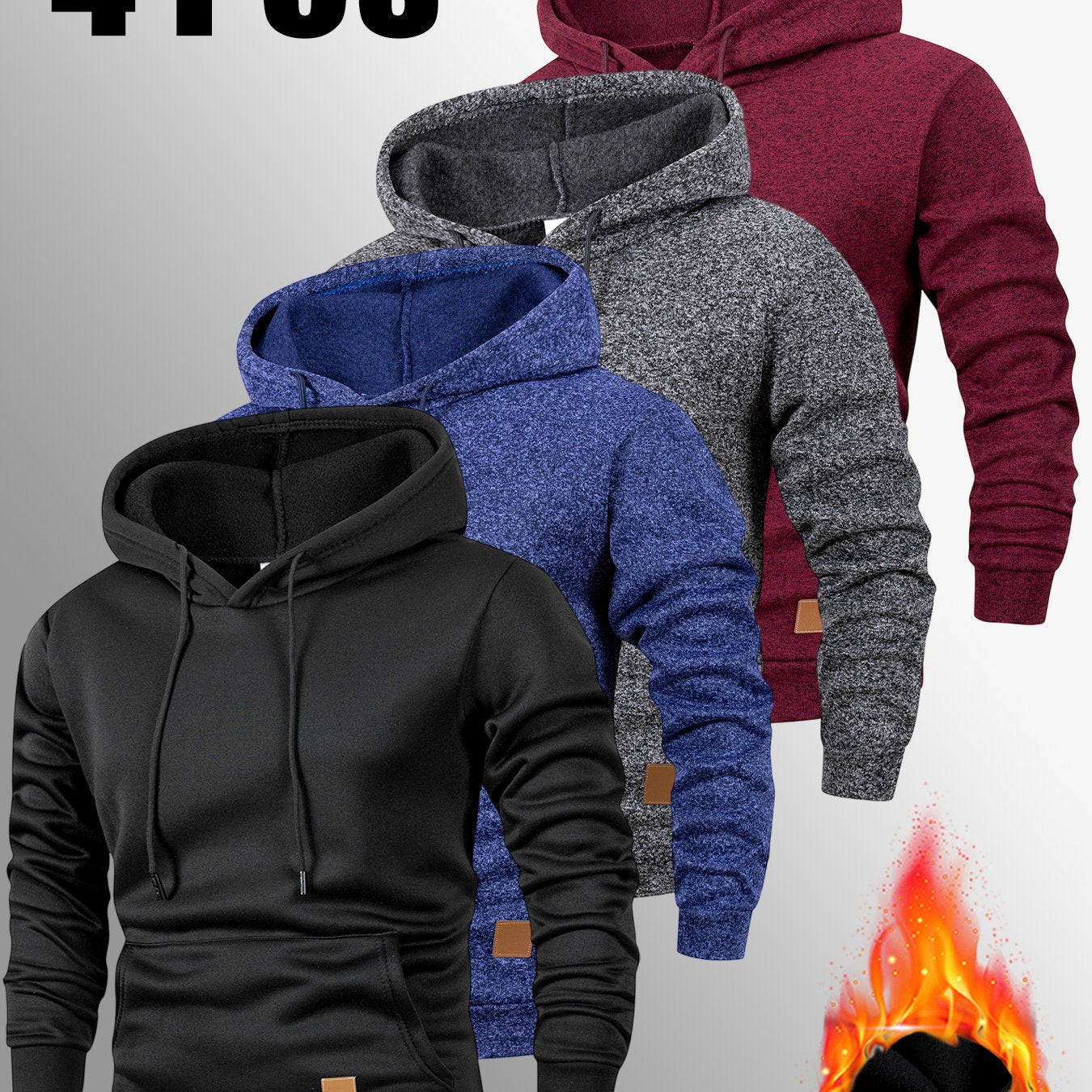 4er-Set Warmes Kapuzenpullover-Set, Herbst-Winter Freizeit Minimalistisches einfarbiges Langarm-Thermooberteil mit Kängurutasche und verstellbarer Kapuze mit Kordelzug