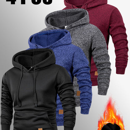 4er-Set Warmes Kapuzenpullover-Set, Herbst-Winter Freizeit Minimalistisches einfarbiges Langarm-Thermooberteil mit Kängurutasche und verstellbarer Kapuze mit Kordelzug