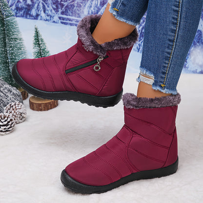 Damen Stiefeletten mit flauschigem Kragen, stilvolle Winterschuhe, bequemes Slip-On-Design, trendige kurze Stiefel, perfekt für kaltes Wetter