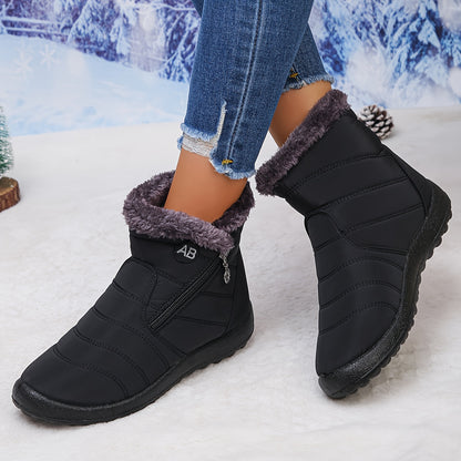 Damen Stiefeletten mit flauschigem Kragen, stilvolle Winterschuhe, bequemes Slip-On-Design, trendige kurze Stiefel, perfekt für kaltes Wetter