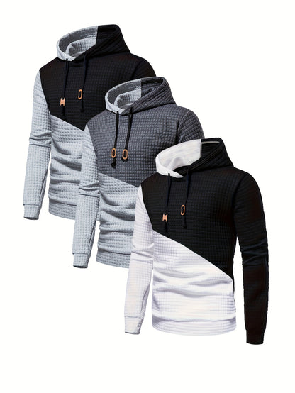 3er-Set kariertes Color-Block-Sporthoodie, vielseitiges Kapuzen-Sweatshirt, lässiges Street-Hoodie.