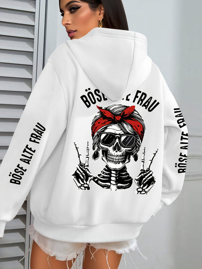 Große Größen  - Hoodie mit Totenkopf-Muster - Böse Alte Frau Druck