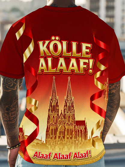 Herren-T-Shirt mit 3D-Digitalgrafikdruck-Design für den Kölner Karneval, mit rundem Rundhalsausschnitt und kurzen Ärmeln