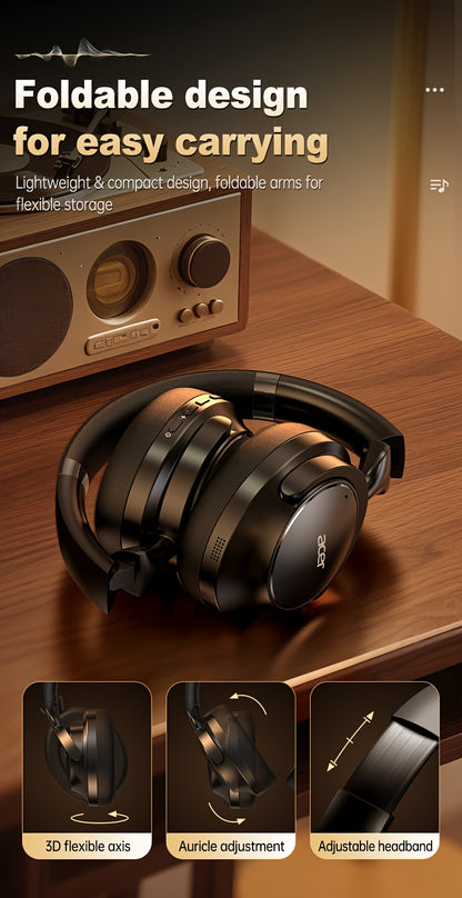 Acer Ohr560 Kabellose Kopfhörer | Over-Ear mit ANC Geräuschunterdrückung, Vollumfassendes Ohrdesign, Faltbar, Eingebautes Kondensatormikrofon, Hi-Fi Stereo Sound, HD ENC Anrufgeräuschreduzierung, Kompatibel mit 3,5-mm-Audiokabel, USA
