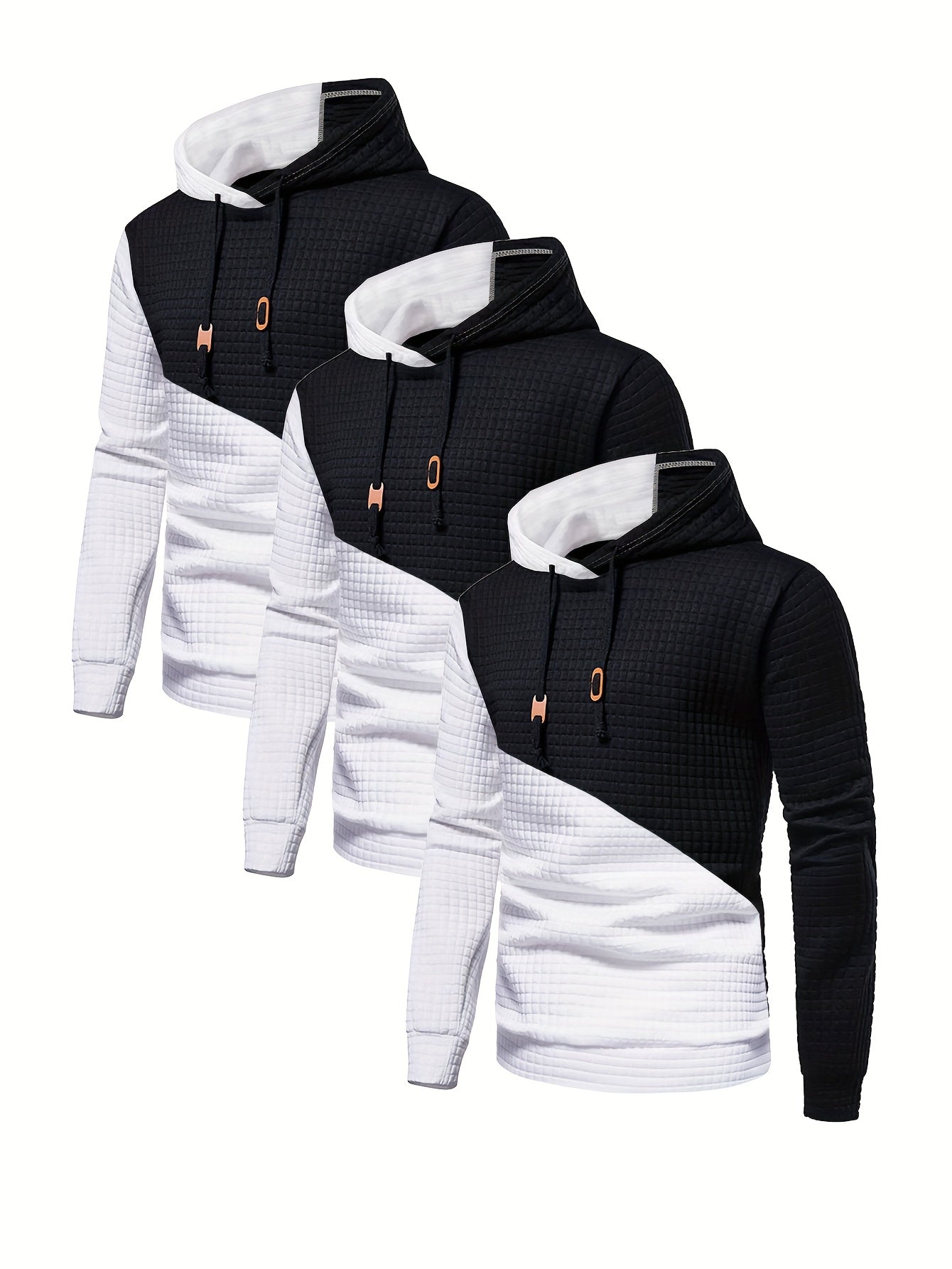 3er-Set kariertes Color-Block-Sporthoodie, vielseitiges Kapuzen-Sweatshirt, lässiges Street-Hoodie.