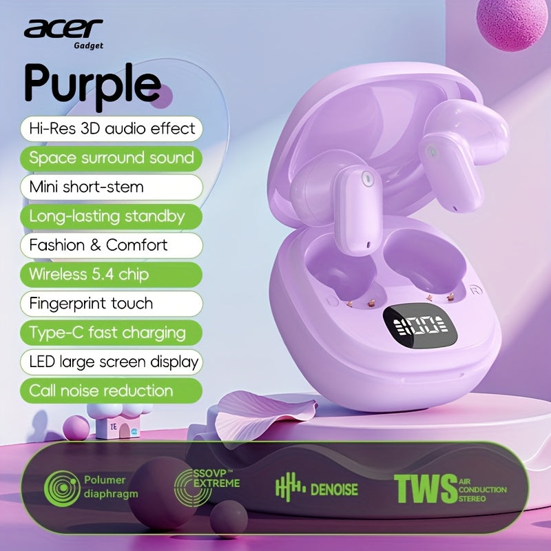 [Acer Offiziell Original] TWS Kabellose Ohrhörer mit Tiefbass-Stereo + Geräuschunterdrückung bei Anrufen, Ultra lange Akkulaufzeit, In-Ear-Design für Sport und Laufen, Mini und kompakt, HIFI-Sound, leichtes Touch-Bedienung