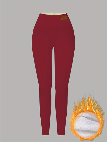 Damen Thermo-Leggings mit dickem Fleece-Futter und hohem Bund – Winterwärme, dehnbarer Skinny-Fit, einfarbig, lange Länge, perfekt für Freizeit- oder Outdoor-Aktivitäten