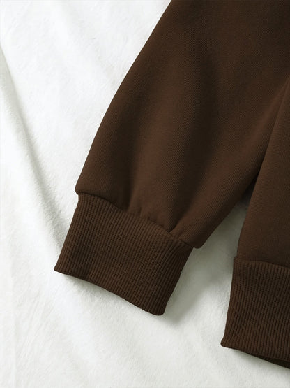 2 Teile SIX SEVEN Bedruckter Y2K-Stil Elegante Lässige Damen-Sportbekleidung | Fleece Pullover mit Rundhalsausschnitt und Langarm sowie Lange Hose Set