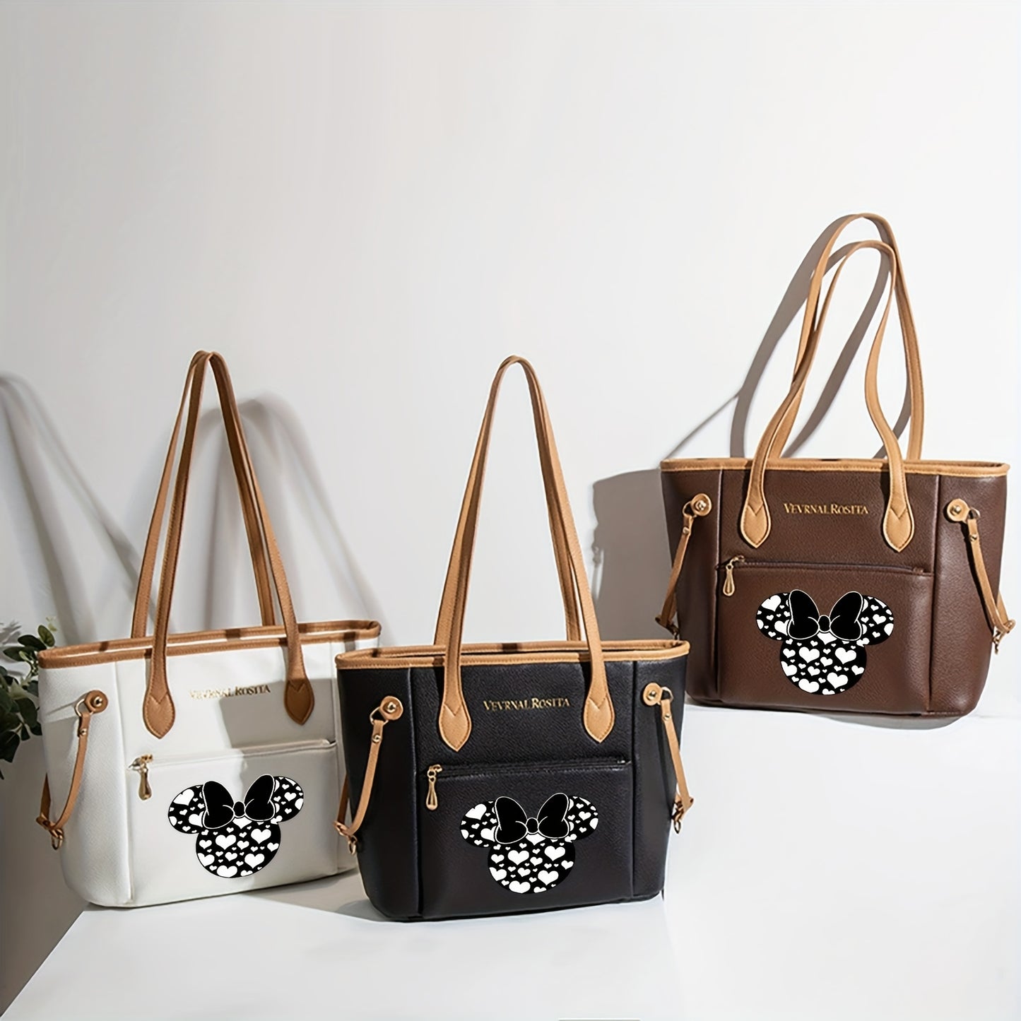 1 Stück Vintage Mickey Ohren Handtasche mit Print, Reißverschluss, Schultergurt für den täglichen Gebrauch