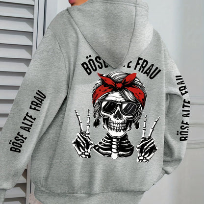 Große Größen  - Hoodie mit Totenkopf-Muster - Böse Alte Frau Druck