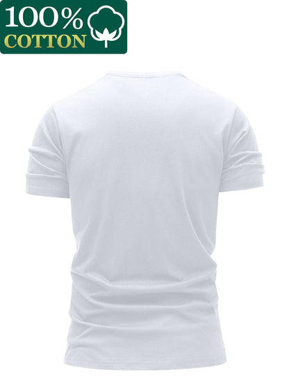 3 Stück - 100% Baumwolle T-Shirt mit Abenteuer-Stil Kompassdruck, lässiges Rundhals-Design, sommerliches trendiges Herrenoberteil