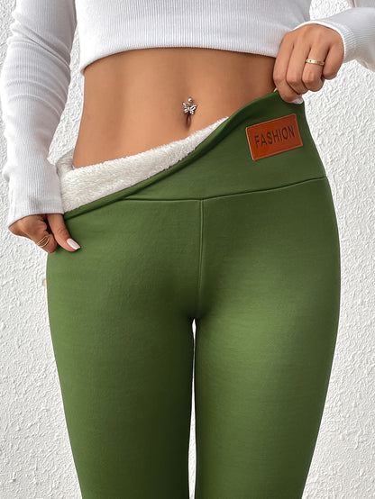 Damen Thermo-Leggings mit dickem Fleece-Futter und hohem Bund – Winterwärme, dehnbarer Skinny-Fit, einfarbig, lange Länge, perfekt für Freizeit- oder Outdoor-Aktivitäten