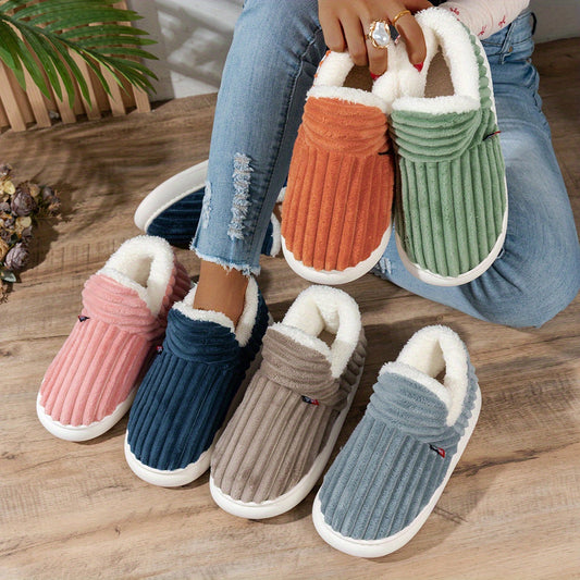 MZMQS Damen Winter-Hausschuhe mit plüschartigem Innenfutter und dicker PU-Sohle , verschiedene Farben (Pink/Beige/Navy/Türkis/Olive/Weiß)