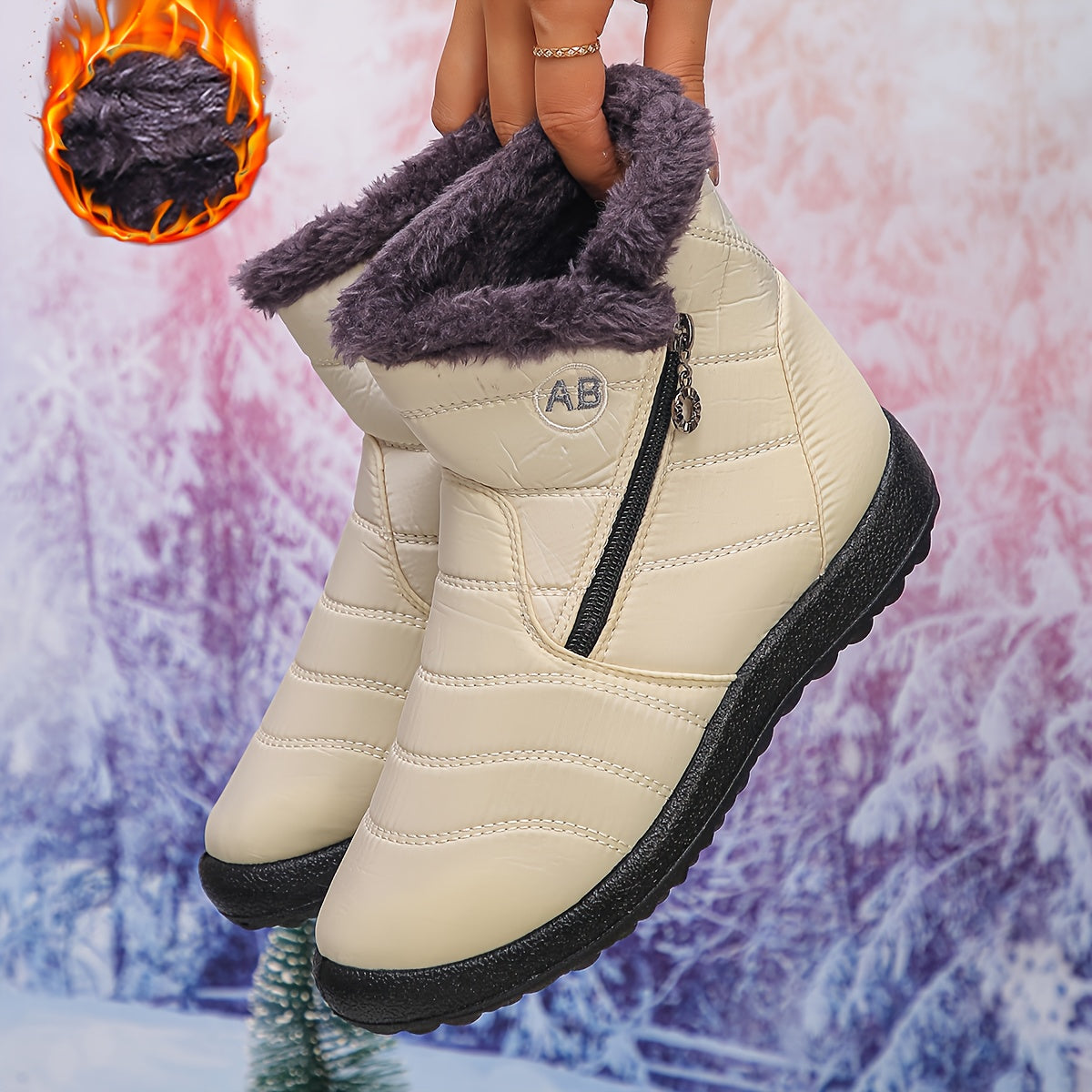 Damen Stiefeletten mit flauschigem Kragen, stilvolle Winterschuhe, bequemes Slip-On-Design, trendige kurze Stiefel, perfekt für kaltes Wetter