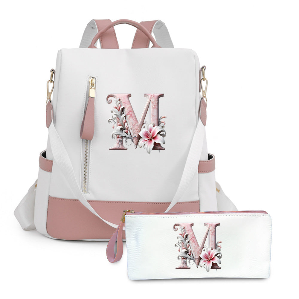 2er-Set Rucksack und Handtasche kompatibel für Tablet/Laptop - Große Kapazität mit mehreren Fächern / Reisetaschen mit verstellbaren Gurten, leichtes Design & A-Z Buchstabenoptionen