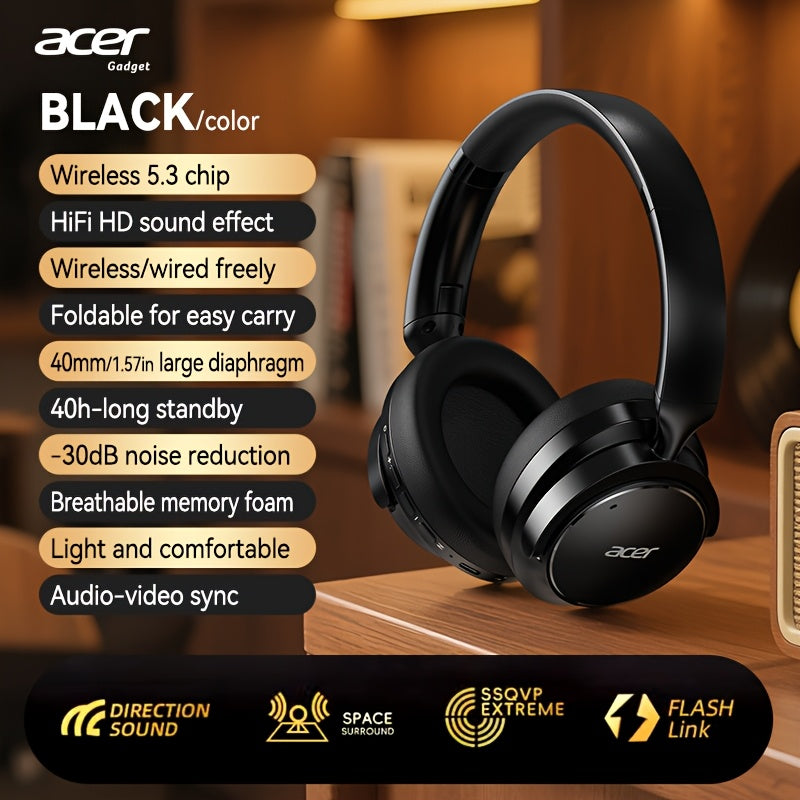 Acer Ohr560 Kabellose Kopfhörer | Over-Ear mit ANC Geräuschunterdrückung, Vollumfassendes Ohrdesign, Faltbar, Eingebautes Kondensatormikrofon, Hi-Fi Stereo Sound, HD ENC Anrufgeräuschreduzierung, Kompatibel mit 3,5-mm-Audiokabel, USA