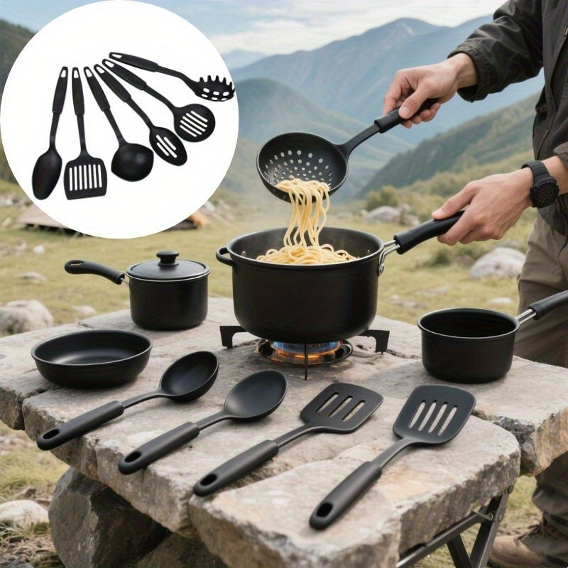 6-teiliges, strapazierfähiges, hitzebeständiges Set mit Kelle, Löffel, Schaumlöffel, Spatel, Schöpflöffel und Spaghettilöffel