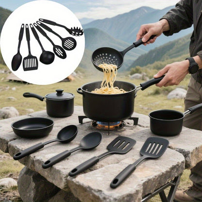 6-teiliges, strapazierfähiges, hitzebeständiges Set mit Kelle, Löffel, Schaumlöffel, Spatel, Schöpflöffel und Spaghettilöffel