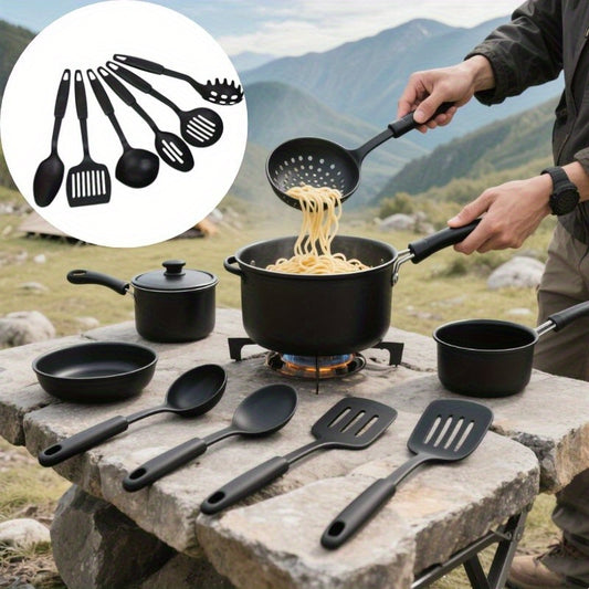 6-teiliges, strapazierfähiges, hitzebeständiges Set mit Kelle, Löffel, Schaumlöffel, Spatel, Schöpflöffel und Spaghettilöffel
