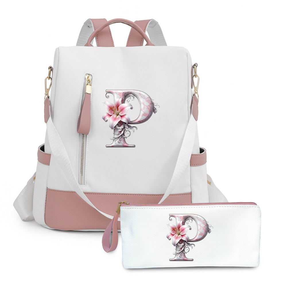 2er-Set Rucksack und Handtasche kompatibel für Tablet/Laptop - Große Kapazität mit mehreren Fächern / Reisetaschen mit verstellbaren Gurten, leichtes Design & A-Z Buchstabenoptionen