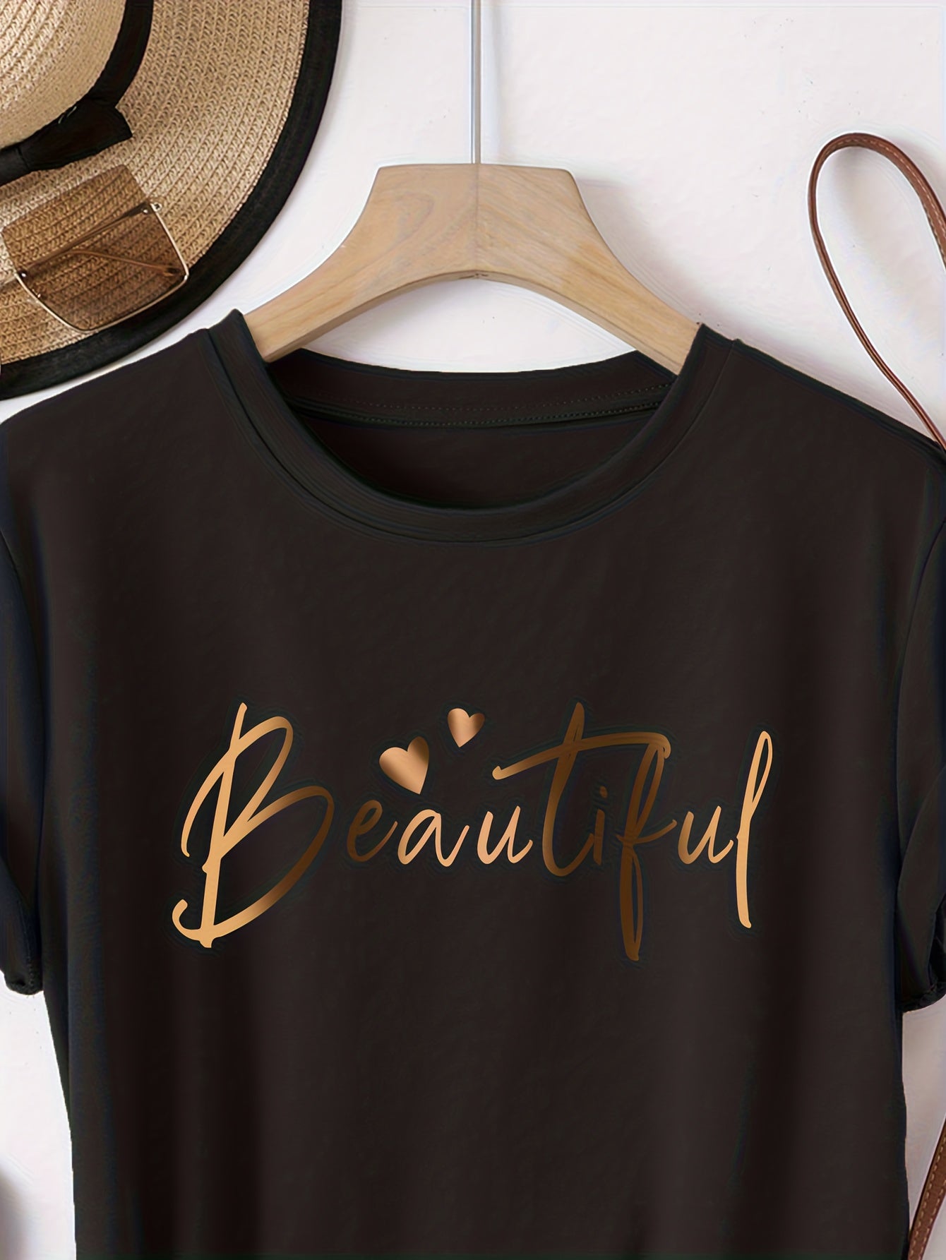 3er-Pack Damen-T-Shirts mit kurzen Ärmeln und inspirierendem Schriftzug - „Beautiful“, „Grateful“, „Milano Italy“