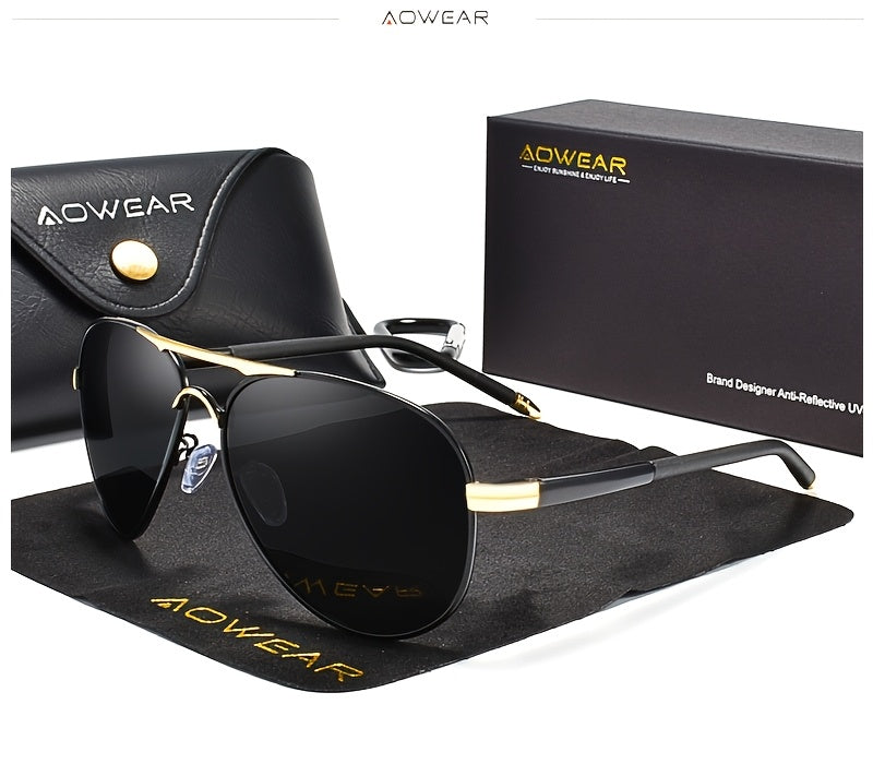 AOWEAR UV400 Piloten-Sonnenbrille für Männer mit polarisierten Spiegelgläsern zum Fahren