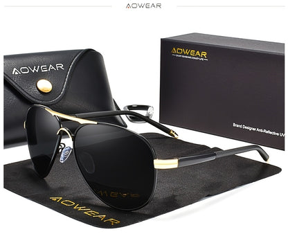 AOWEAR UV400 Piloten-Sonnenbrille für Männer mit polarisierten Spiegelgläsern zum Fahren