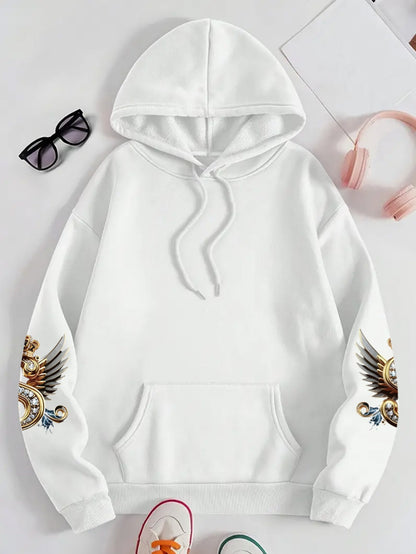 Große Größen, weiches, lässiges Langarmshirt mit Tasche, bequemes Damen-Casual-Outfit in großen Größen