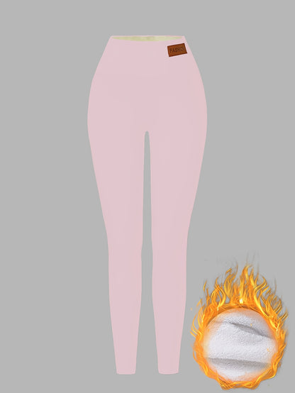 Damen Thermo-Leggings mit dickem Fleece-Futter und hohem Bund – Winterwärme, dehnbarer Skinny-Fit, einfarbig, lange Länge, perfekt für Freizeit- oder Outdoor-Aktivitäten