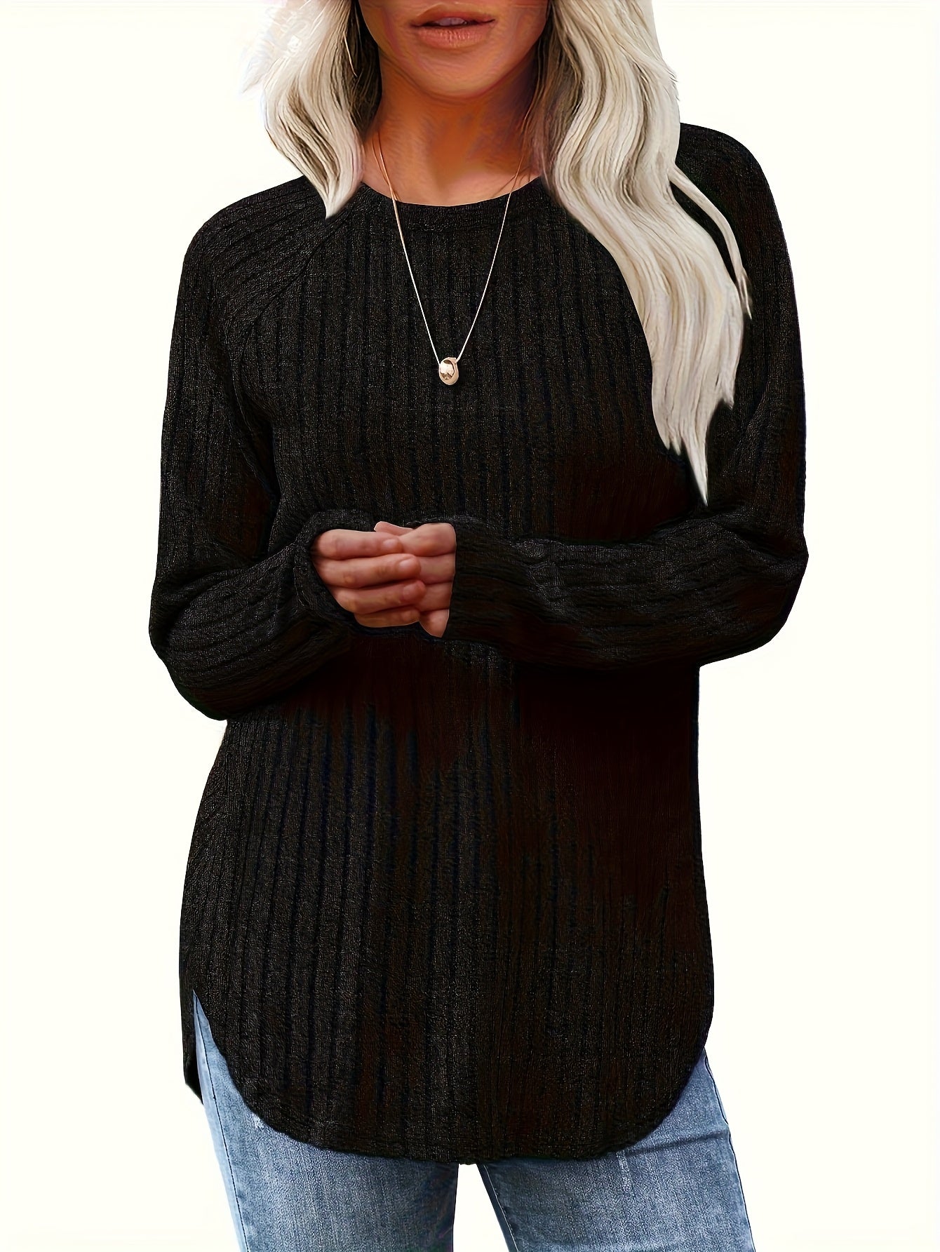 Vierteiliges Set Damenmode Oberteil Herbst Winter Basic Locker Elegant Rundhals Langarm Pullover