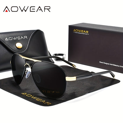 AOWEAR UV400 Piloten-Sonnenbrille für Männer mit polarisierten Spiegelgläsern zum Fahren