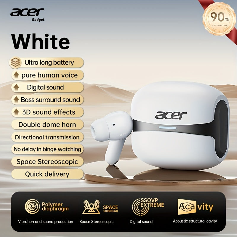 [Acer] 2025 neues Modell TWS kabelloses Headset mit kräftigem Bass Stereo + Sprachgeräuschunterdrückung Ultra-langer Akkulaufzeit  HIFI-Audio