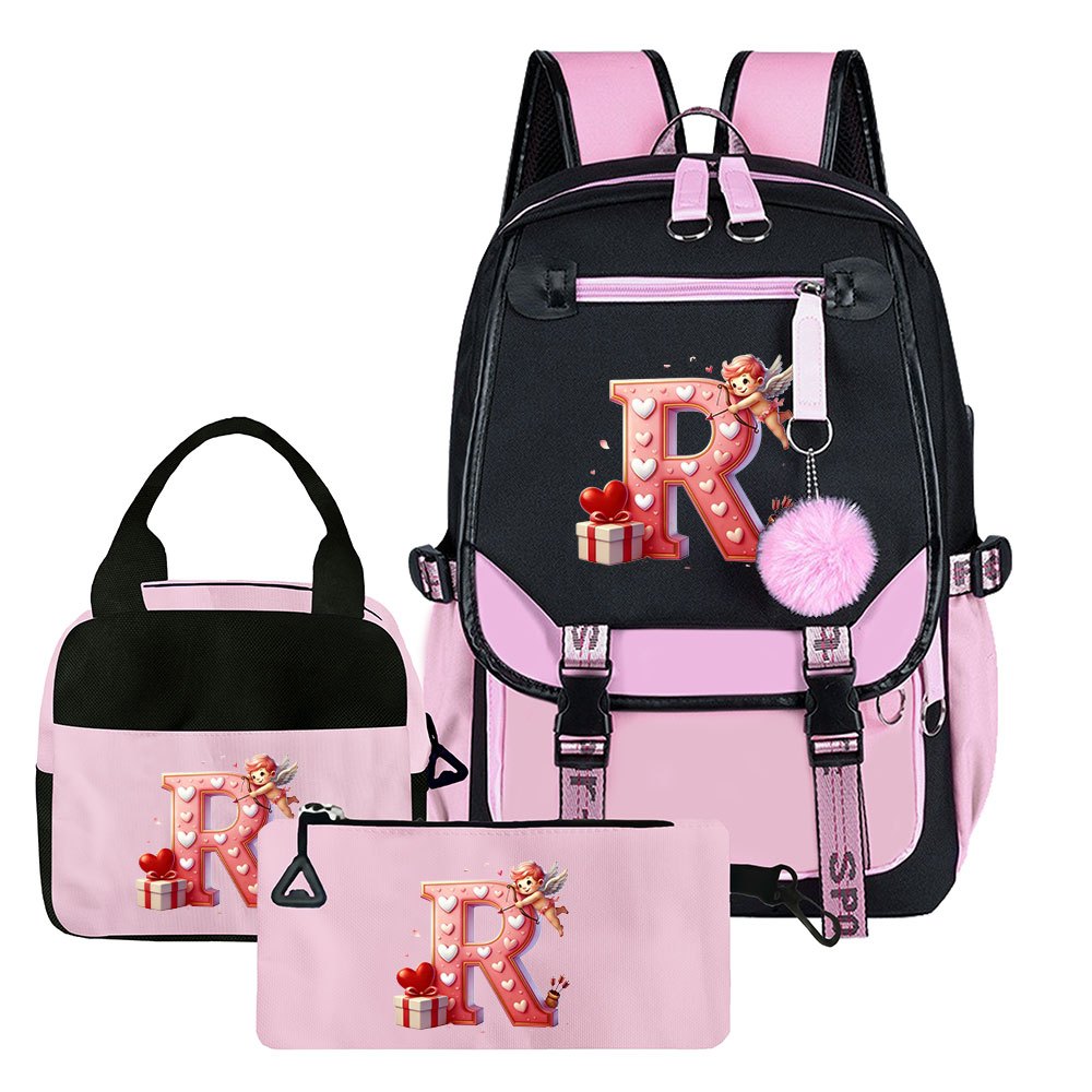 3-teiliges Set: Rucksack-Set mit Cupid-Herz-Elementen, beinhaltet Rucksack, Clutch und Tote Bag, modisch und praktisch