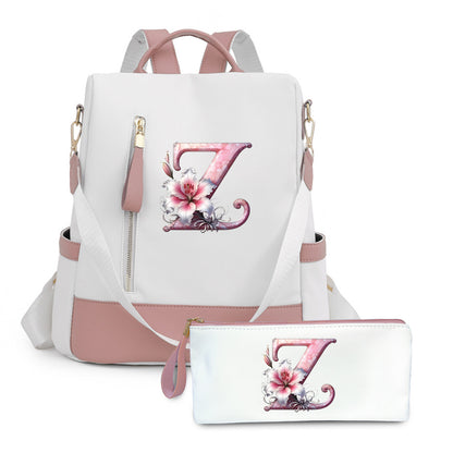 2er-Set Rucksack und Handtasche kompatibel für Tablet/Laptop - Große Kapazität mit mehreren Fächern / Reisetaschen mit verstellbaren Gurten, leichtes Design & A-Z Buchstabenoptionen