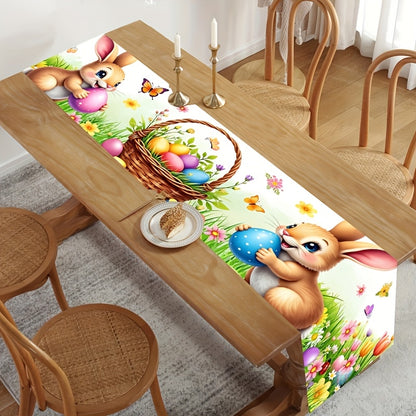 1 Stk. Frühling Oster-Tischdecke, lebendige Hasen, Eier, Blumen & Schmetterlings-Design Tischdecke, saisonale Frühlings-Küchen- und Esstischdekoration, Feiertags-Party-Outdoor-Dekor, Frohe Ostern Dekorationen für Zuhause, Landhausstil