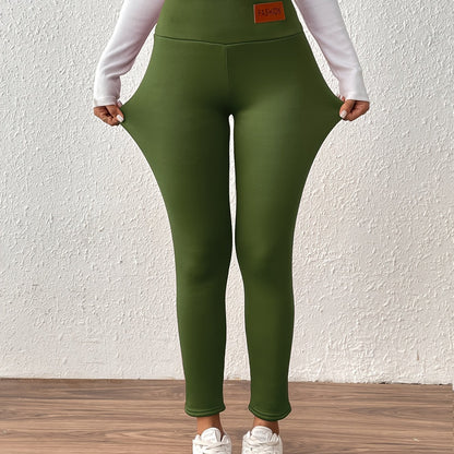 Damen Thermo-Leggings mit dickem Fleece-Futter und hohem Bund – Winterwärme, dehnbarer Skinny-Fit, einfarbig, lange Länge, perfekt für Freizeit- oder Outdoor-Aktivitäten